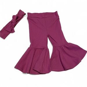 Cute maroon ribbed fuchsia bell bottoms w/ bow headband